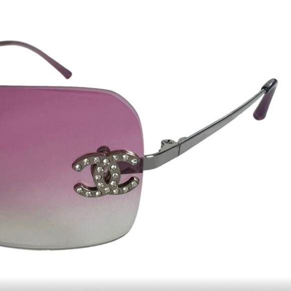 Chanel CC Rhinestone Logo Rimless Sunglasses - Picture 4 of 12